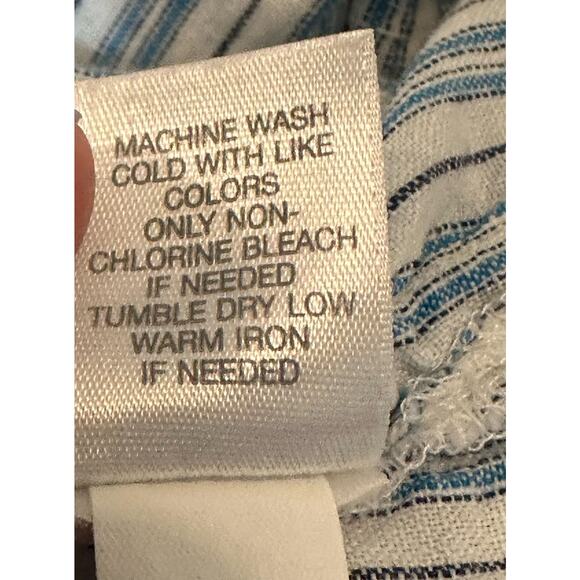 Pure Jill Love Linen White Blue Black Striped 1/2 Button Popover Tunic Top sz M - Picture 11 of 11